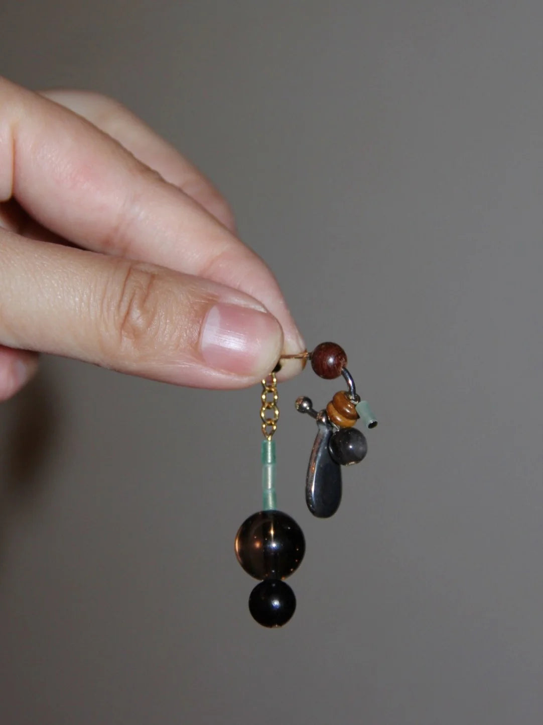 Smoky Quartz Sandalwood Beaded Drop Earrings