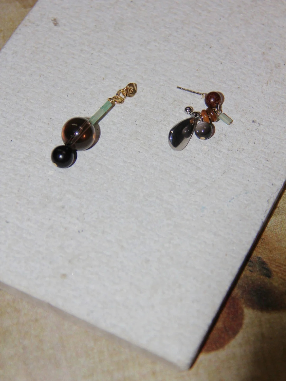 Smoky Quartz Sandalwood Beaded Drop Earrings