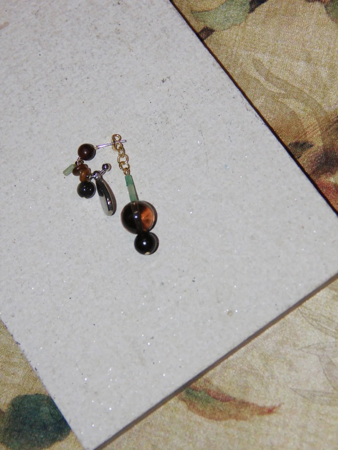 Smoky Quartz Sandalwood Beaded Drop Earrings