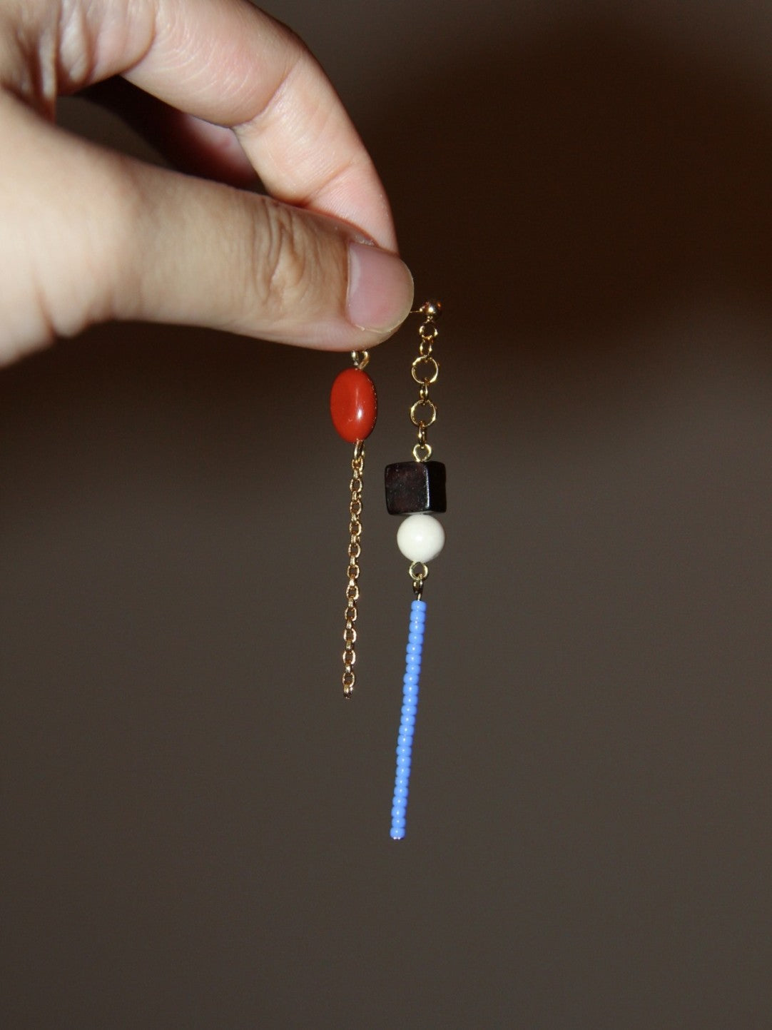 Ebony Red Agate Beaded Long Earrings