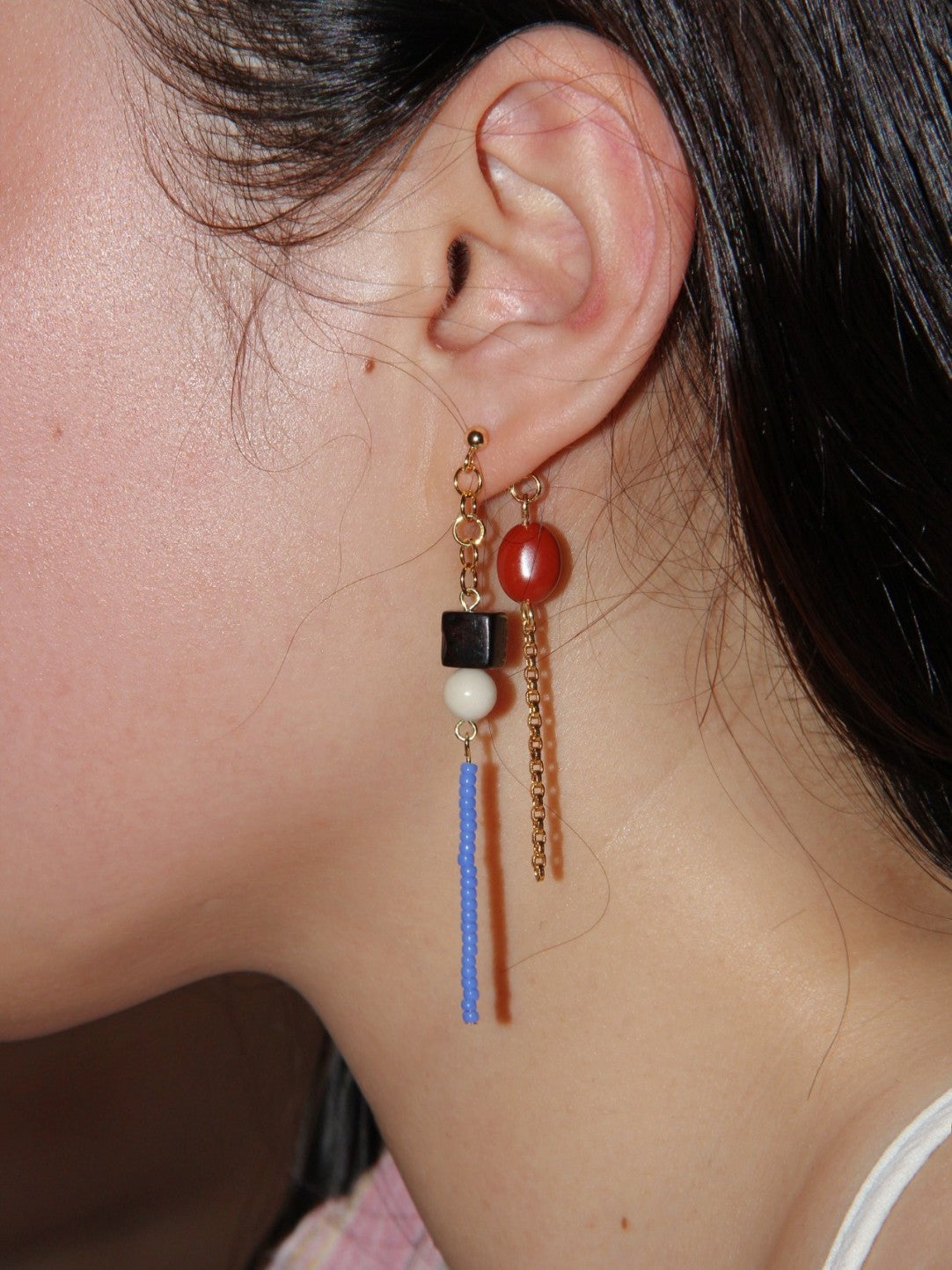 Ebony Red Agate Beaded Long Earrings