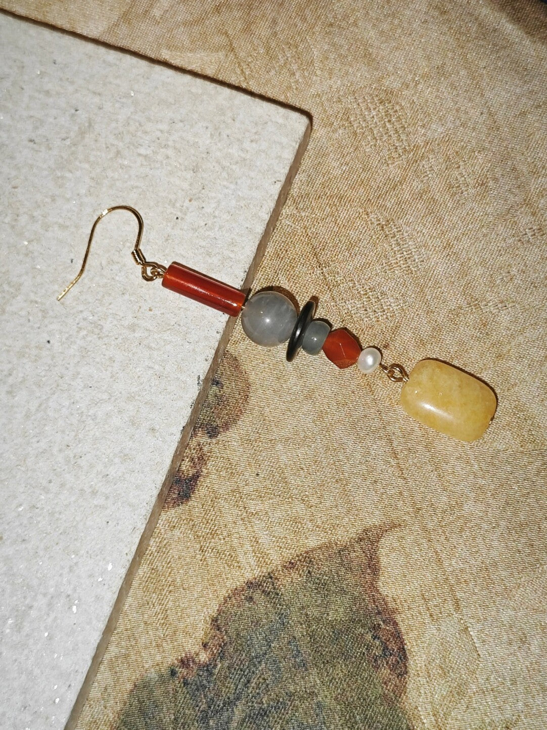 Radiant Yellow Chinoiserie Beaded Drop Earrings