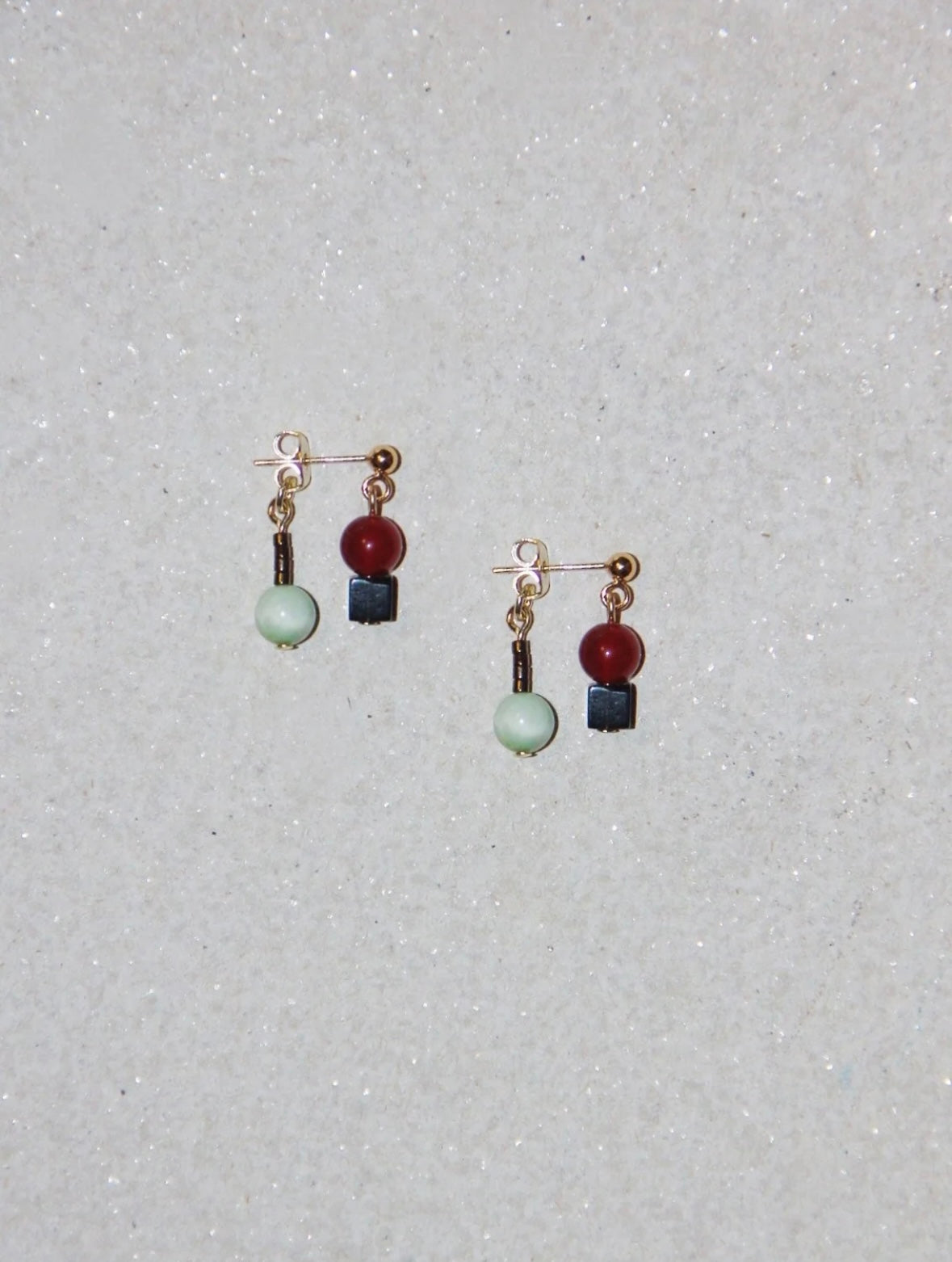 Red Agate Jade Pearl Asymmetry Drop Earrings