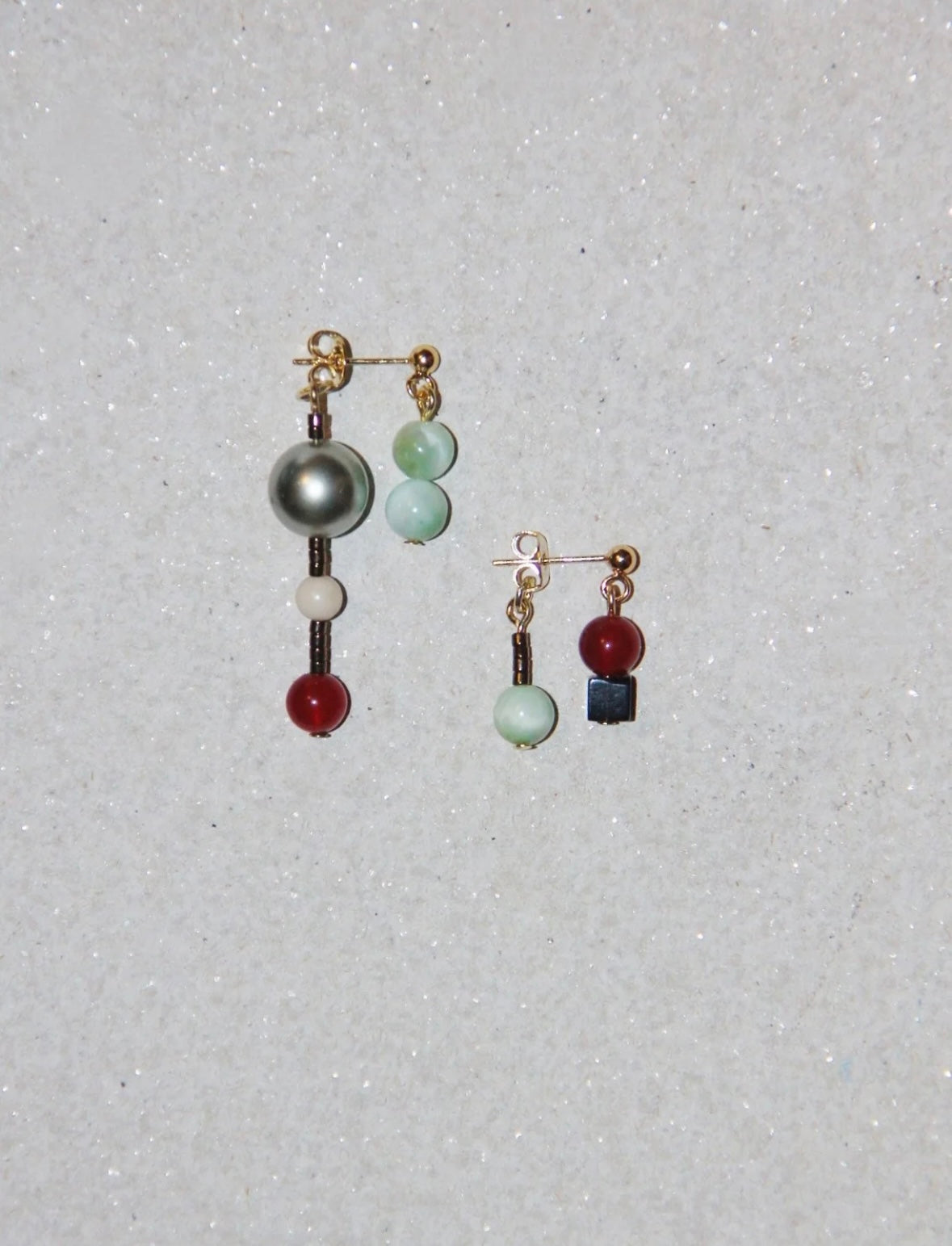 Red Agate Jade Pearl Asymmetry Drop Earrings