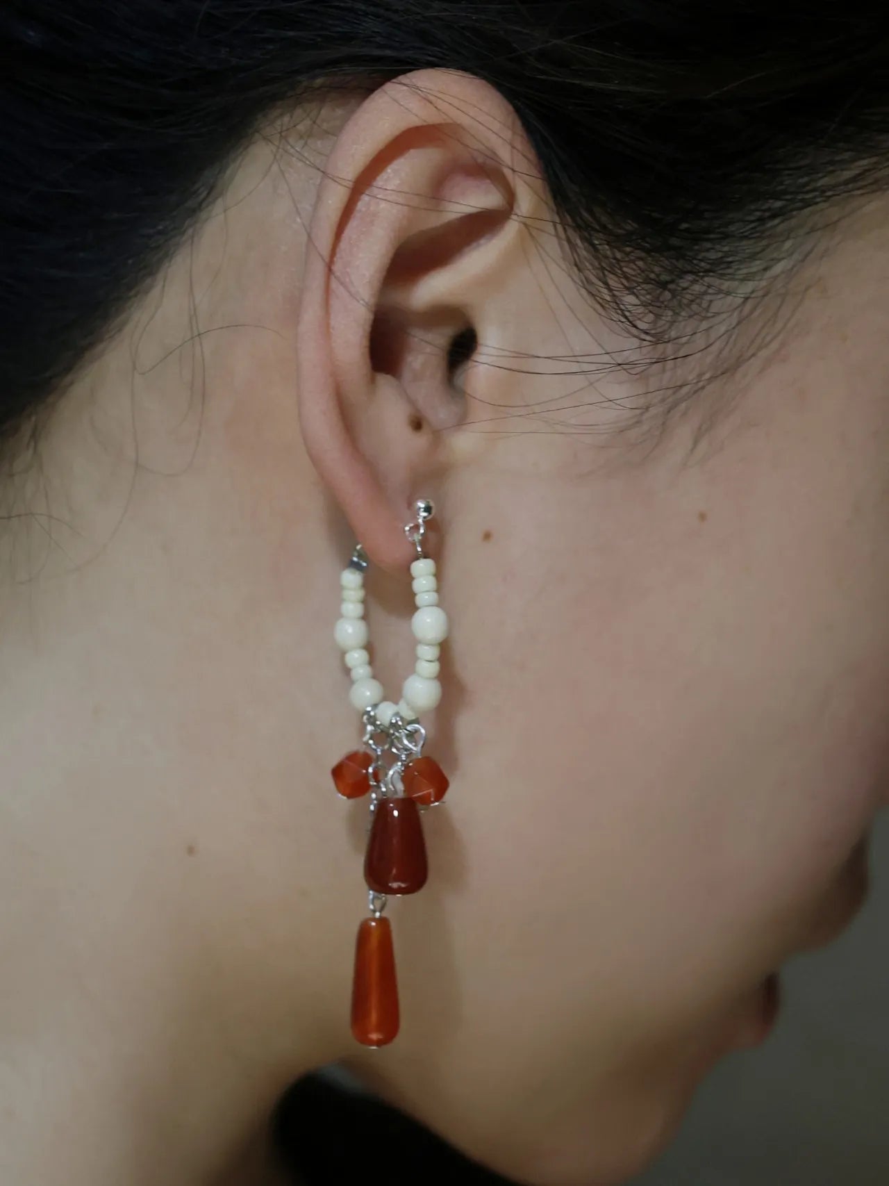Ivory Crimson Tassel Earrings